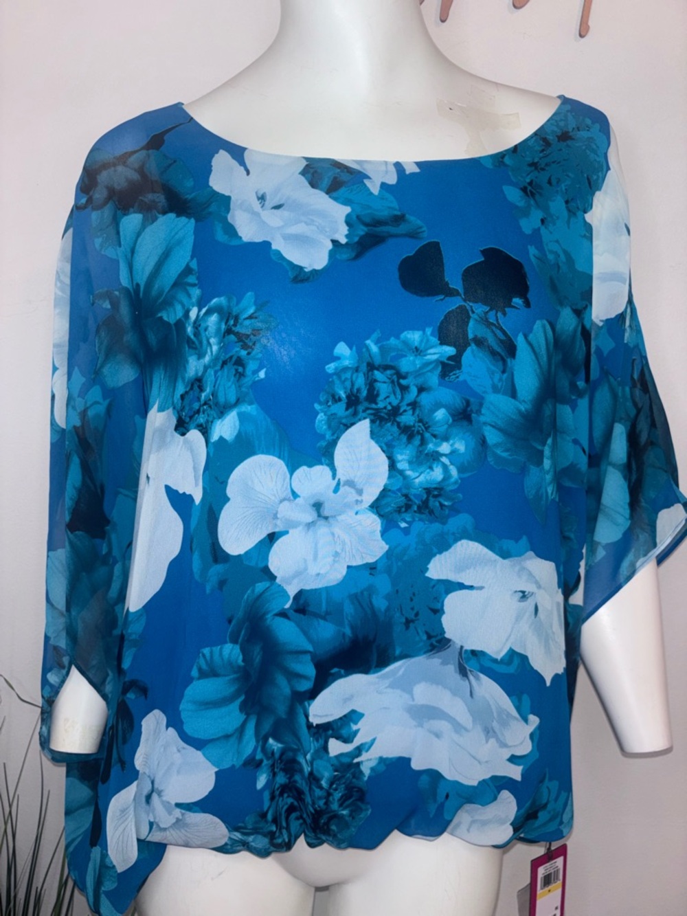 Vince Camuto Blue Floral Blouse | Sheer - Picture 5 of 9